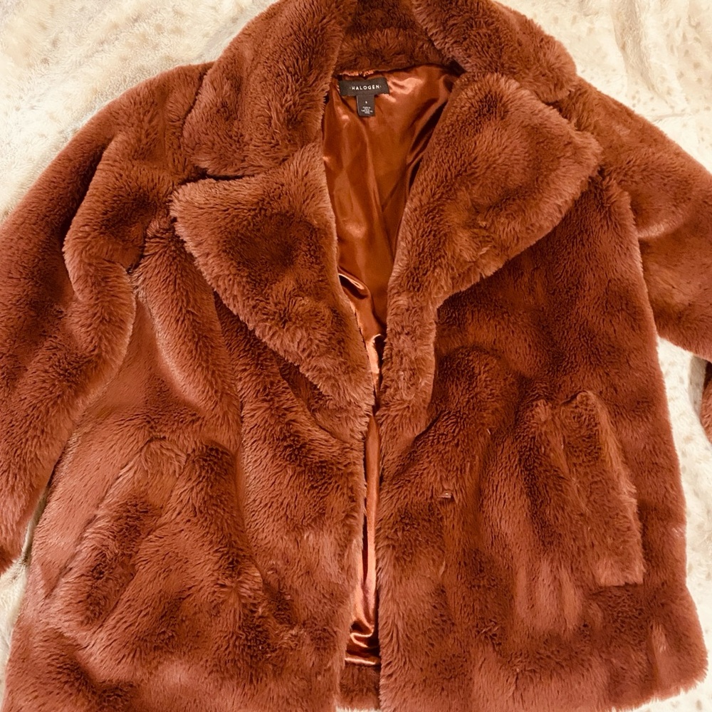 Faux Fur Coat in Rich Brown